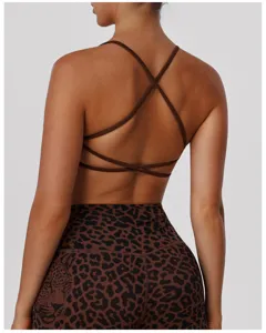 Soutien-gorge de sport de yoga à dos croisé imprimé léopard et leggings de fitness