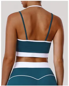Soutien-gorge de sport bloc de couleur dos, bretelles fines, haut fitness de yoga sport.