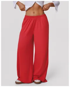 Red high waisted draped wide leg lounge pants casual yoga dance trousers for women studio style