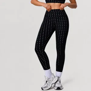 Dames Hoge Taille Billift Yogabroek Zilverfolie Polka Dot Sport Fitness Leggings Elastische Workout Tights