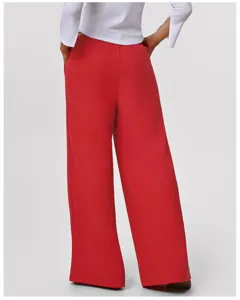 Detailed view of red high-waisted draped wide leg pants for casual sports and yoga.