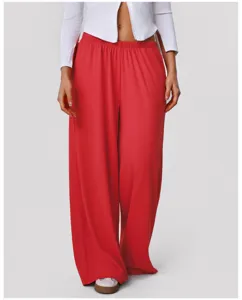 Red high waist draped wide leg pants, casual sports trousers for yoga and daily dance training.