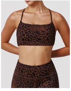 Soutien-gorge de sport à imprimé léopard dos lanières fitness haut court rembourré