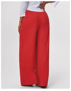 Red high waist wide leg pants for women, casual draped trousers for yoga, dance and fitness.