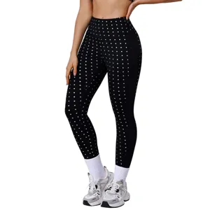 Hoge taille zilveren polka dot fitness yoga legging voor vrouwen hoofdweergave