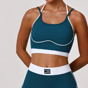 Soutien-Gorge de Sport pour Femmes Colorblock Fitness Course Entraînement Yoga Gilet Rembourré Fixe Sous-Vêtement Athlétique Crop Top