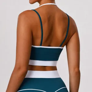 Soutien-gorge de sport color-block pour femme, haut de yoga rembourré pour fitness et course.