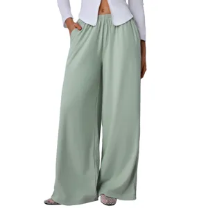 Women's High Waist Drape Casual Sports Long Pants Wide Leg Loose Fitness Yoga Dancing Trousers Solid Color Comfort