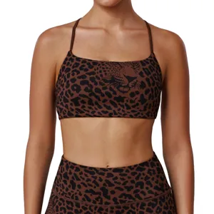 Soutien-gorge de sport imprimé léopard à fines bretelles rembourré fitness yoga.