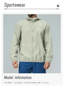 Men's outdoor sun protection hooded zip jacket long sleeve sportswear for hiking fishing