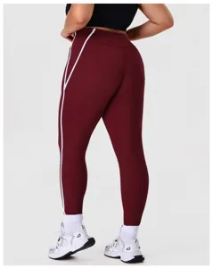 Hohe Taille Po-Heben Yoga Leggings mit weissen Seitenstreifen, elastische Fitness Sporthose