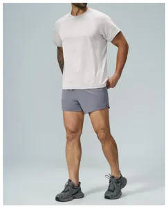 Men's quick-dry breathable short sleeve athletic t-shirt detail view for fitness.