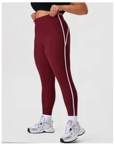 Bequeme Yoga Leggings mit weißen Seitenstreifen, elastische figurbetonte Sport Sporthose.