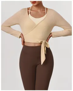 Long-sleeve wrap yoga top and camisole two-piece set, ideal for fitness, dance, and daily wear.