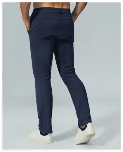 Men's navy blue straight casual golf pants, quick-dry breathable outdoor trousers back view