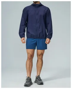 Close-up detail of the men's lightweight outdoor sun protection hooded zip jacket.
