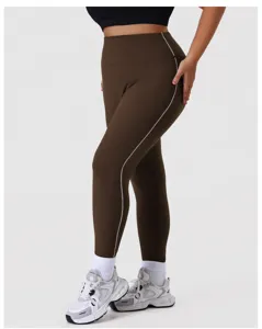 Grote maat hoge taille yoga broek bruine sport legging fitness training workout kleding