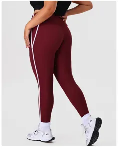 Hohe Taille Push Up Yoga Leggings mit weissen Seitenstreifen fuer Fitness und Sport Training