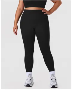 Grosse Grössen schwarze Yoga Leggings für Damen, hohe Taille sporthose mit seitenstreifen.
