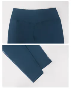 Gedetailleerd overzicht van yoga legging met hoge taille achterkant en elastische zoom.