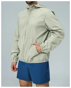 Men's outdoor sun protection hooded zip jacket casual sports long sleeve windbreaker