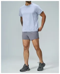 Men's breathable quick-dry athletic t-shirt and shorts set for outdoor fitness training.