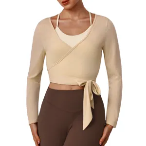 Womens Activewear Yoga Set Long Sleeve V Neck Wrap Cardigan With Camisole Slim Fit Fitness Workout Two Piece Outfit