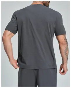 Men's breathable quick-dry sports fitness running t-shirt back detail view dark grey short sleeve