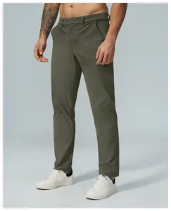 Men's casual straight golf trousers quick dry comfortable outdoor commuting pants olive green