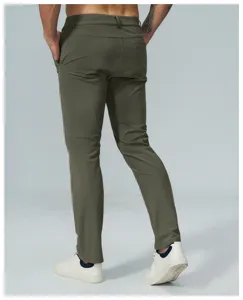 Detail view of men's stretch golf casual pants showing back pocket and straight fit design.