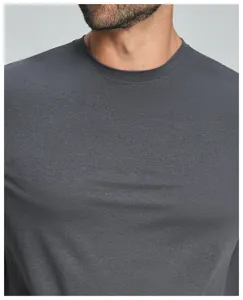 Men's fine-pore moisture-wicking quick-dry athletic t-shirt neckline detail view.