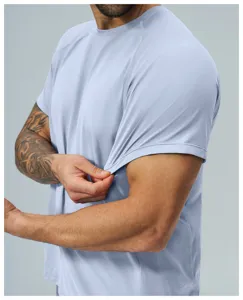 Men breathable quick dry short sleeve t-shirt fabric detail for fitness sports outdoor wear