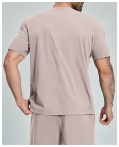 Men's breathable quick dry sports fitness t-shirt back view detail, perfect for outdoor running.