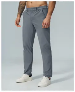 Men casual straight dry-fit golf trousers detail view showing breathable fabric and tailored fit.