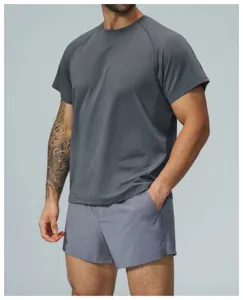 Men's quick-dry athletic short-sleeve t-shirt for outdoor fitness, running, training, breathable.