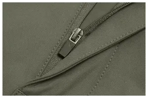 Men's casual golf pants detail close-up, zipper fly design, soft quick-dry fabric.