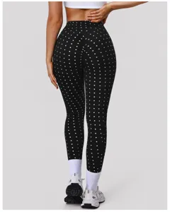 Dames hoge taille stippen yoga broek push up fitness workout strakke sport leggings