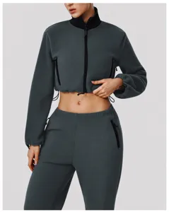 Thickened double-sided fleece tracksuit detail, zip-up stand collar jacket and pants.