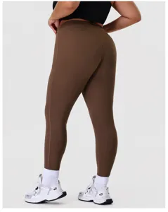 High-waisted brown yoga leggings for women, soft nude feel fitness pants, activewear workout tights.