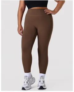 High waist brown yoga leggings for women, tummy control fitness pants for running and workout.