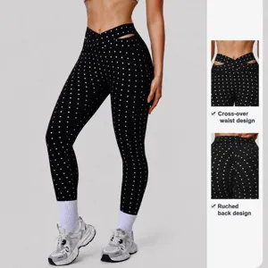 HOGE TAILLE STIPPEN CROSSOVER UITSNEDE YOGA BROEK VOOR VROUWEN FITNESS SPORT LEGGINGS.