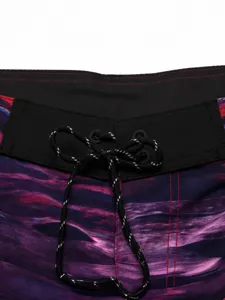 Men's quick-dry board shorts with abstract print, comfortable elastic waist and drawstring.