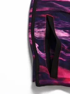 Men's quick dry board shorts detail view, four way stretch fabric with zipper pocket design.