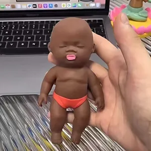 Ugly Cute Black Baby Squishy Stress Relief Toy Slow Rebound Soft TPR Rubber Doll For Adults Kids Sensory Office Table Decor