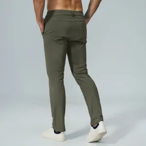 Men's green golf straight-leg quick-drying casual pants, back view showing comfortable fit.