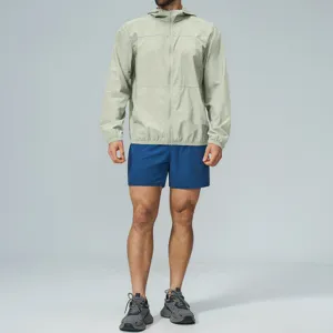 Men's Outdoor Sun Protection Hooded Zip Jacket Lightweight Breathable Long Sleeve Athletic Sports Jacket
