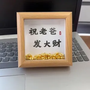 Houten goudstaaf fotolijst cadeautje voor vader, creatieve bureaudecoratie met zegen.
