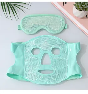 Cooling gel face mask and eye mask set for hot therapy recovery and soothing relaxation.