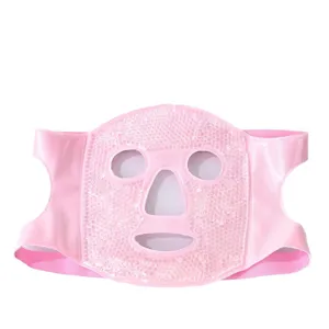 Pink gel ice face mask for cooling, cold hot compress, soothing and post-op facial recovery.