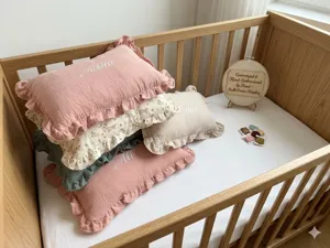 Children muslin ruffled rectangular baby pillow breathable infant comfort cushion custom name